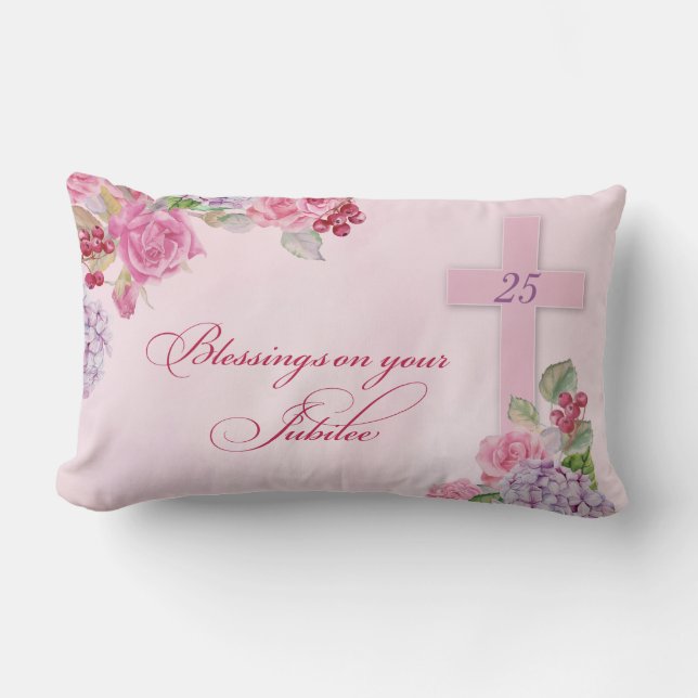 Coussin Rectangle 25e anniversaire de la vie religieuse Nonne cathol (Recto)