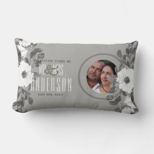Coussin Rectangle 25e anniversaire du Mariage de la photo Floral Sil