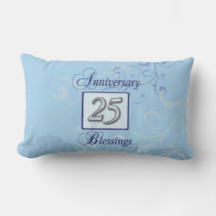 Coussin Rectangle 25e anniversaire en bleu et argent