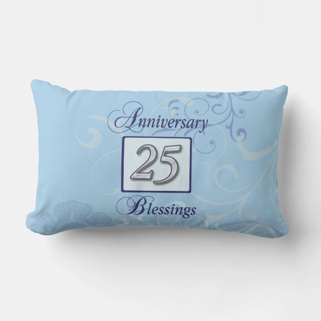 Coussin Rectangle 25e anniversaire en bleu et argent (Recto)