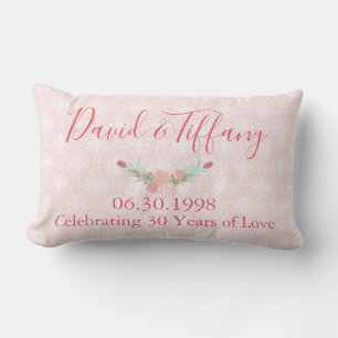 Coussin Rectangle 30 ans Mariage Anniversaire rose Floral