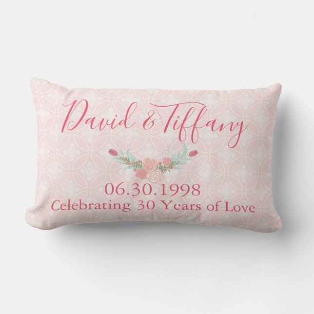 Coussin Rectangle 30 ans Mariage Anniversaire rose Floral (Recto)
