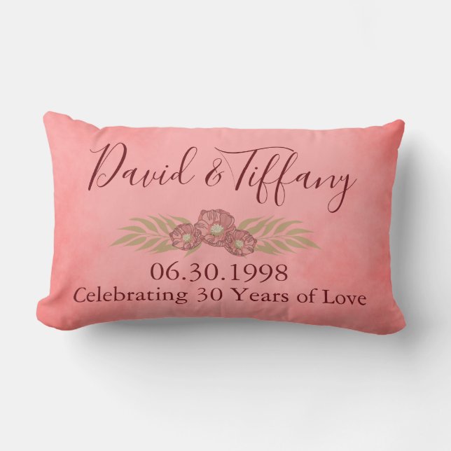 Coussin Rectangle 30e anniversaire de Mariage rose Personnaliser Flo (Recto)