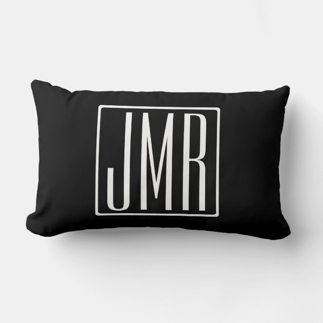 Coussin Rectangle 3 Initiales Monogramme | Noir et blanc (ou couleur (Recto)