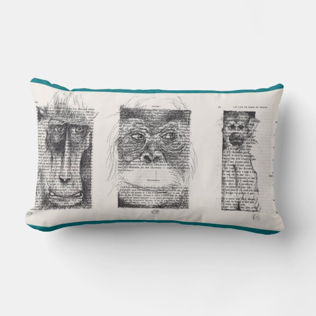 Coussin Rectangle 3 singes Dessin original pour singe Année 2016 (Recto)