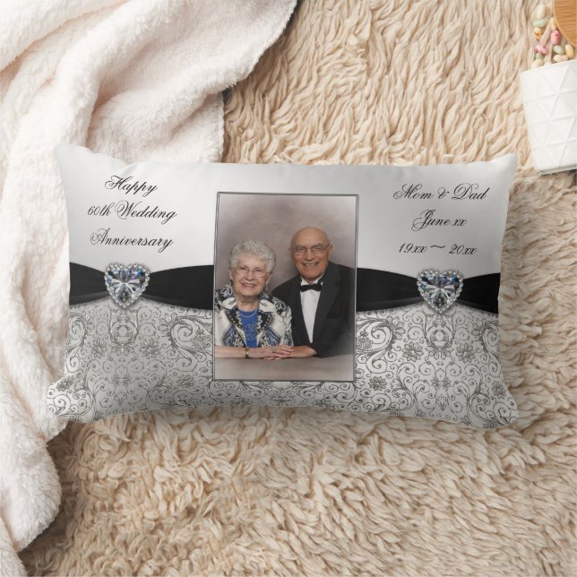 Coussin Rectangle 60e anniversaire de Mariage Photo Lumbar Jeu d'ore (Couverture)