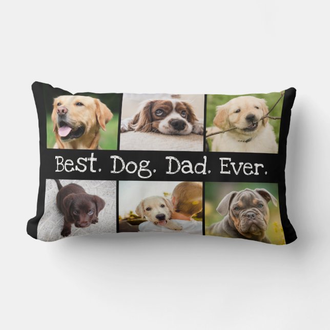 Coussin Rectangle 6 Photo Collage Meilleur Chien Papa Jamais Noir et (Recto)
