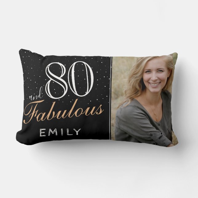 Coussin Rectangle 80 et fabuleux Elegant Black 80th Birthday Photo (Recto)