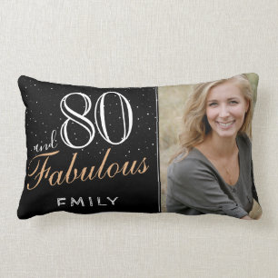Coussin Rectangle 80 et fabuleux Elegant Black 80th Birthday Photo