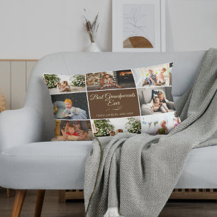 Coussin Rectangle 8 Souvenirs photo Brown Meilleurs Grands-parents j