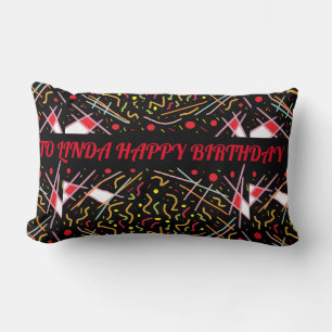 Coussin Rectangle A Linda heureux anniversaire rouge jaune noir desi