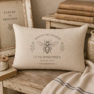 Coussin Rectangle Abeille miel beige campagne française vintage rust