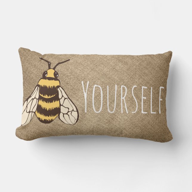 Coussin Rectangle Abeille-toi mignonne Bumble Bee Burlap (Recto)