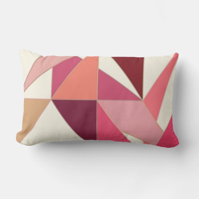 Coussin Rectangle Abstrait au milieu du siècle - Triangles, rose coq (Recto)