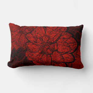 Coussin Rectangle Abstrait élégant rubis rouge & noir dahlia floral