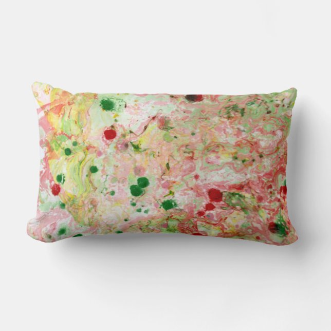 Coussin Rectangle Abstrait Modèle rose rouge jaune marbre vert (Recto)
