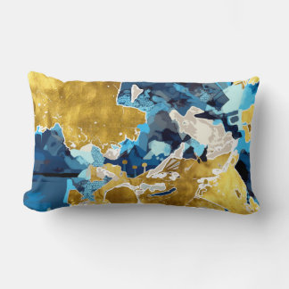Coussin Rectangle Abstrait, moderne, collage, or, bleu marine