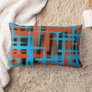 Coussin Rectangle Abstrait Moderne Orange Bleu Bleu Brush traits