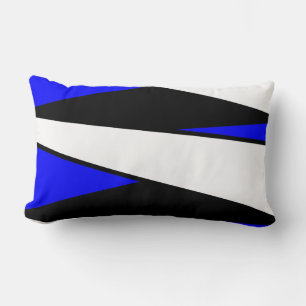 Coussin Rectangle Abstrait, noir et blanc sur bleu