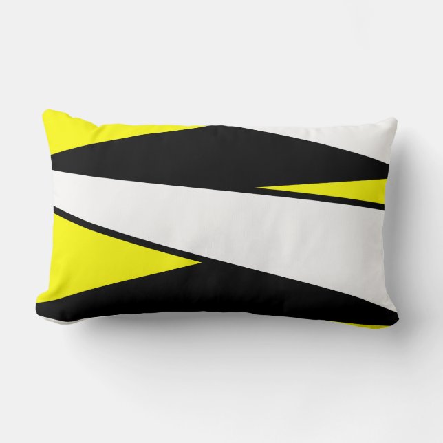 Coussin Rectangle Abstrait, noir et blanc sur jaune (Recto)