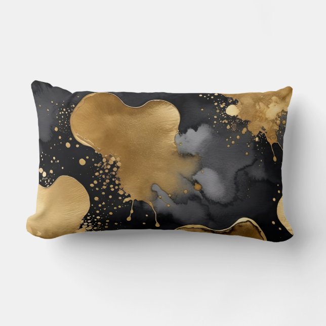 Coussin Rectangle abstrait noir, gris et or (Recto)