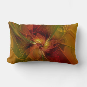 Coussin Rectangle Abstrait Rouge Orange Brown Vert Fractal Art Flowe