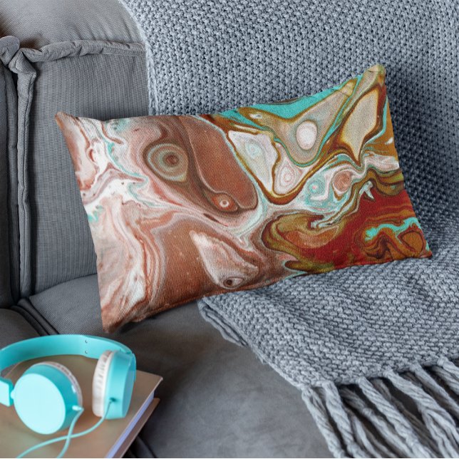 Coussin Rectangle Abstrait turquoise bleu turquoise bleu marron bord (Créateur téléchargé)