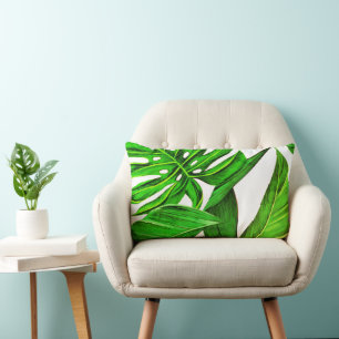 Coussin Rectangle Accent de feuilles tropicales vertes d'été