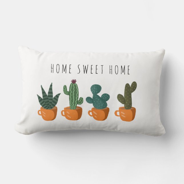 Coussin Rectangle Accueil Sweet Home Cute Cactus Famille (Recto)