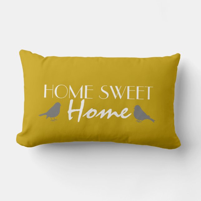 Coussin Rectangle Accueil Sweet Home Cute Ochre Jaune Gris Moderne (Recto)