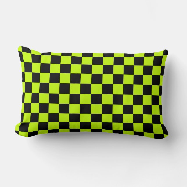 Coussin Rectangle Acid green black checkerboard pattern (Recto)