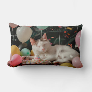 Coussin Rectangle Adorable Chat Anniversaire Design de fête
