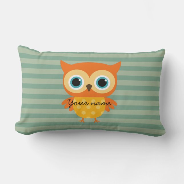 Coussin Rectangle Adorable hibou jaune lignes vertes enfants Lancer  (Recto)