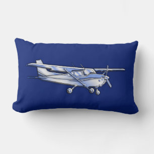 Coussin Rectangle Aéronef Chrome Cessna Silhouette Volant sur bleu