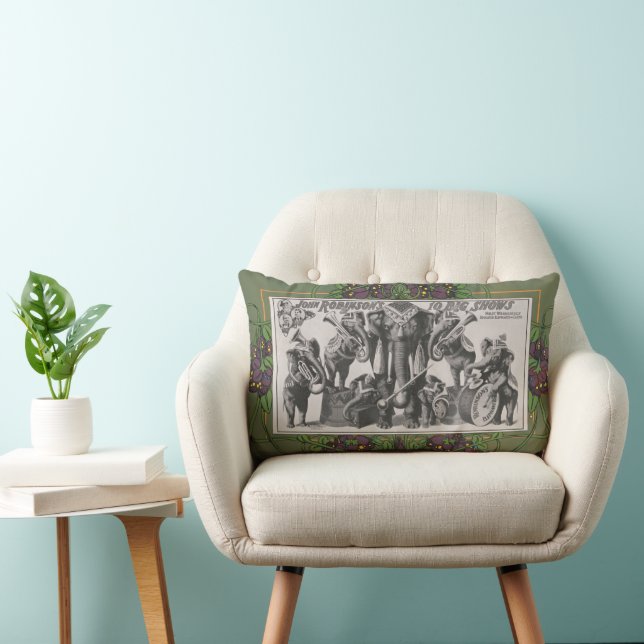 Coussin Rectangle Affiche De Cirque D'Éléphants Jouant D'Instruments (Chaise)