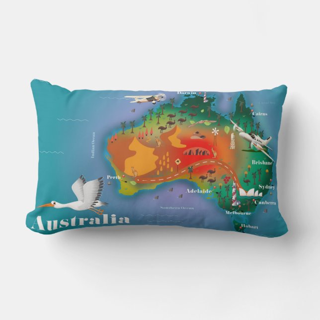 Coussin Rectangle Affiche de voyage carte d'Australie (Recto)