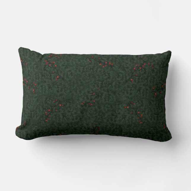 Coussin Rectangle Aiguilles Motifs de Noël et baies rouges (Recto)