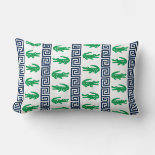 Coussin Rectangle Alligator Prépa Rayure Clé Grecque – Vert & Marine