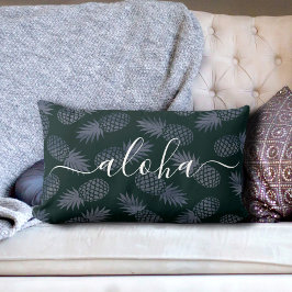 Coussin Rectangle Aloha calligraphie script navy ananas motif