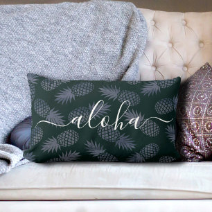 Coussin Rectangle Aloha calligraphie script navy ananas motif