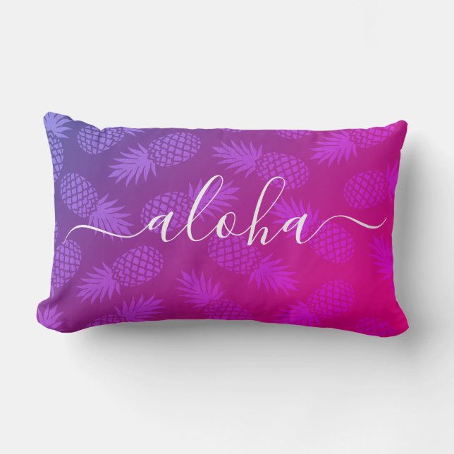 Coussin Rectangle Aloha Script Hot rose Ananas Motif Hawaii (Recto)