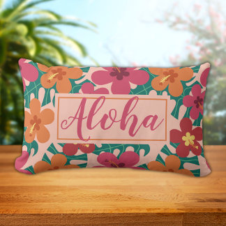 Coussin Rectangle Aloha tropical Hibiscus Botanique Hawaïen