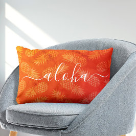 Coussin Rectangle Aloha typographie jaune orange ananas motif