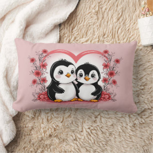 Coussin Rectangle Amateurs de pingouins en caricature mignonne Coeur