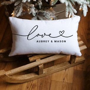 Coussin Rectangle Amour dans le script du coeur Noir Monogramme pers