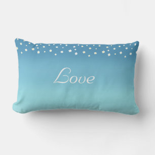 Coussin Rectangle Amour et fleurs sur un dégradé de bleu océanique