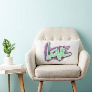 Coussin Rectangle amour graffiti menthe violet vert typographie poin