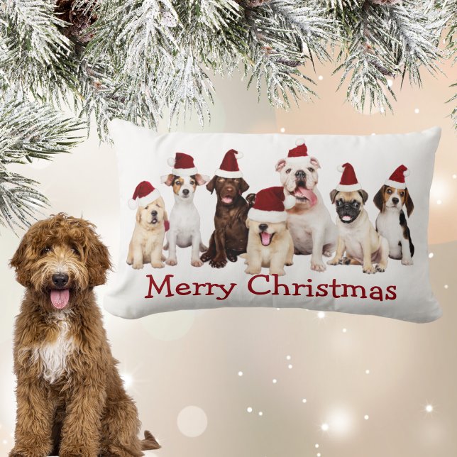 Coussin Rectangle Amoureux de les chiens, Chiens de Noël mignons, (Cute Dog Lovers Christmas Lumbar Pillow)