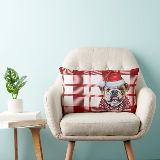 Coussin Rectangle Amoureux des chiens Christmas Bulldog Red Holiday  (Chaise)