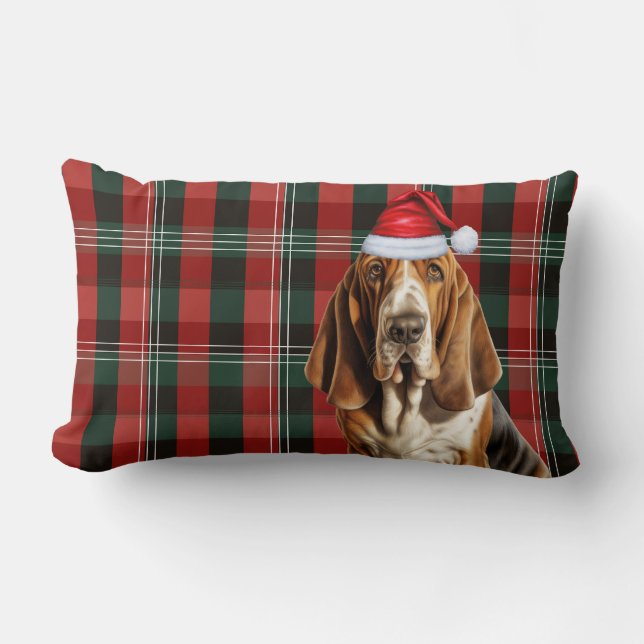 Coussin Rectangle Amoureux des chiens Noël Basset Hound Holiday Plai (Recto)